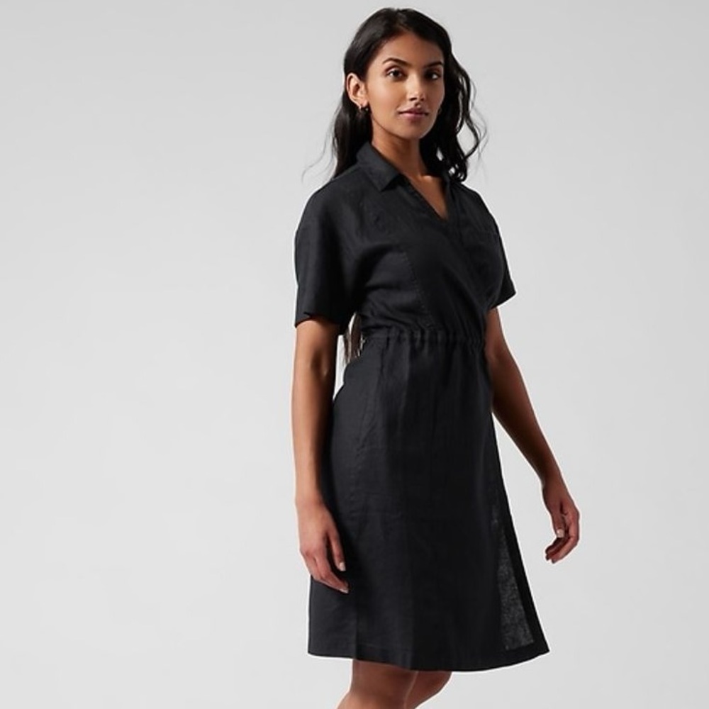 Athleta Black Linen Playa Wrap Dress Size 6 - Picture 2 of 7
